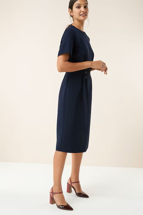 Apart Women's casual straight dress, dark blue with belt
