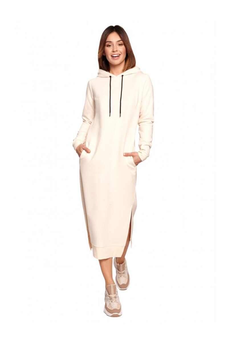 Be Wear Women's sporty-elegant cotton dress with hood, ecru