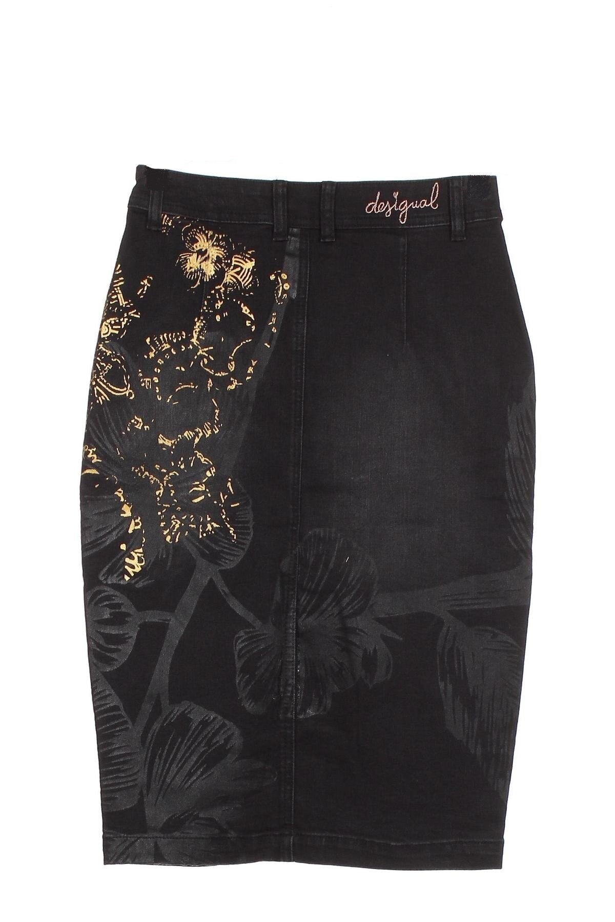 Desigual women's denim skirt, black with print