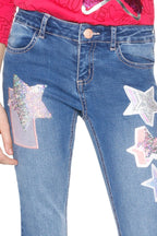 Desigual Casamian children's jeans with sequin stars, blue