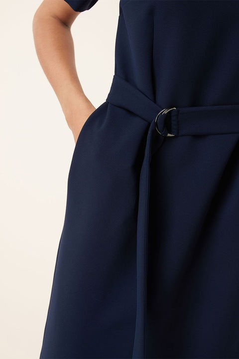 Apart Women's casual straight dress, dark blue with belt