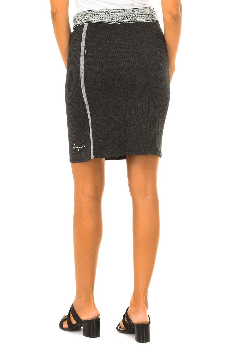 Desigual Women's elastic straight skirt, gray with embroidery