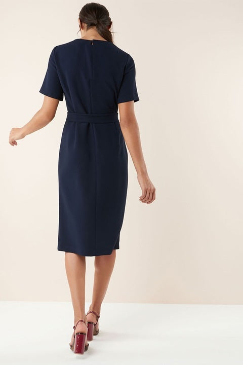 Apart Women's casual straight dress, dark blue with belt