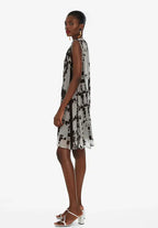 Desigual Women's elegant summer dress with sequins, black and white