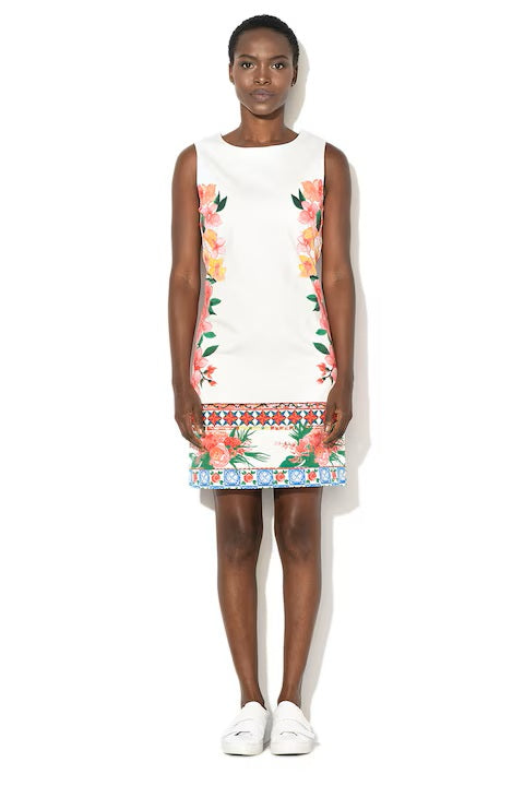 Desigual Women's short cotton dress Cher, white with flower print