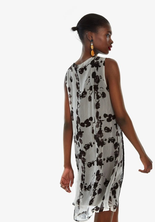 Desigual Women's elegant summer dress with sequins, black and white