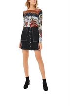 Women's denim skirt Desigual Exotic Jeans, black with print