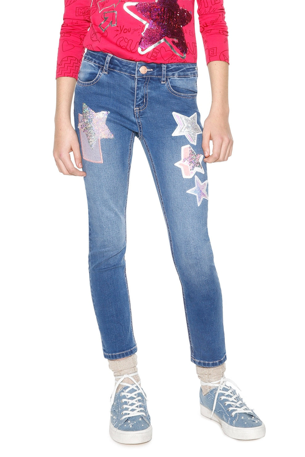 Desigual Casamian children's jeans with sequin stars, blue