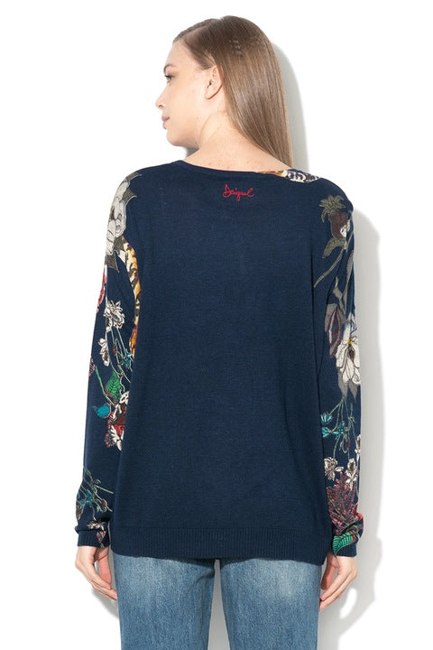 DESIGUAL Дамска памучна блуза, тъмно синя с щампа
