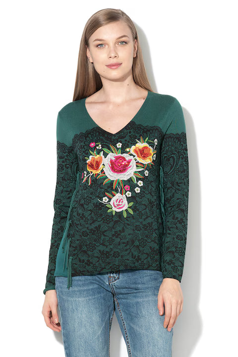 Флорална блуза Manhathan с пайети и ресни Desigual