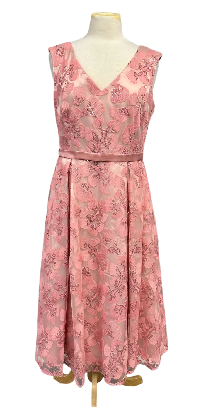Vera Mont Women's evening handmade dress, pink with floral lace