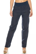 Women's wide-leg linen trousers, dark blue
