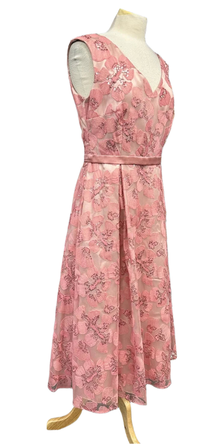 Vera Mont Women's evening handmade dress, pink with floral lace