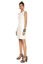 Desigual Women's Amparo dress with embroidery and metal eyelets, ecru/white