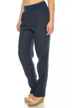 Women's wide-leg linen trousers, dark blue
