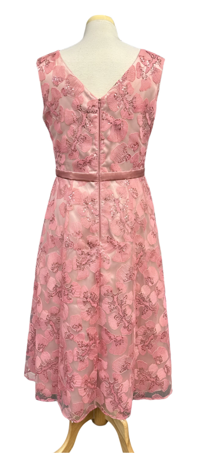 Vera Mont Women's evening handmade dress, pink with floral lace