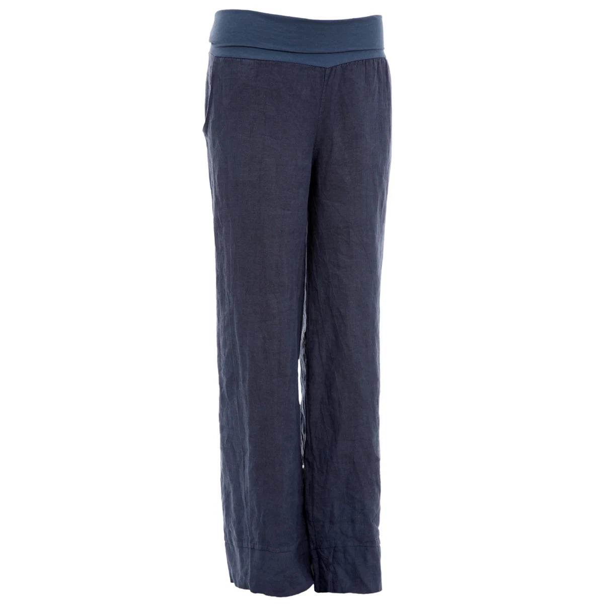 Women's wide-leg linen trousers, dark blue