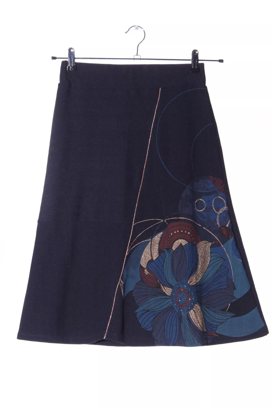 Desigual Women's knitted skirt, dark blue with floral print