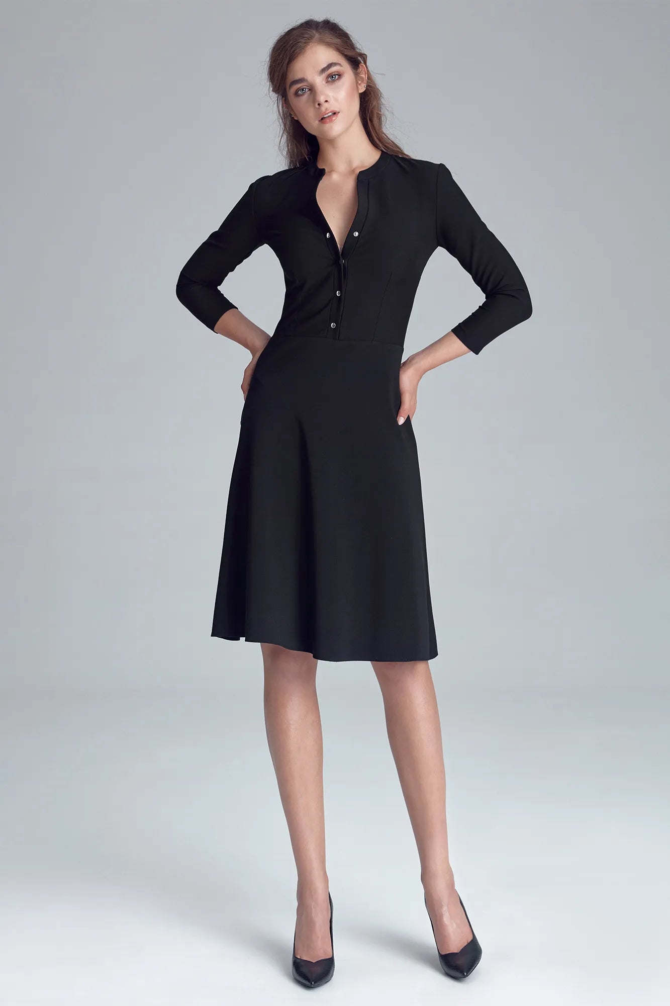 Nife Women's elegant flared dress, black