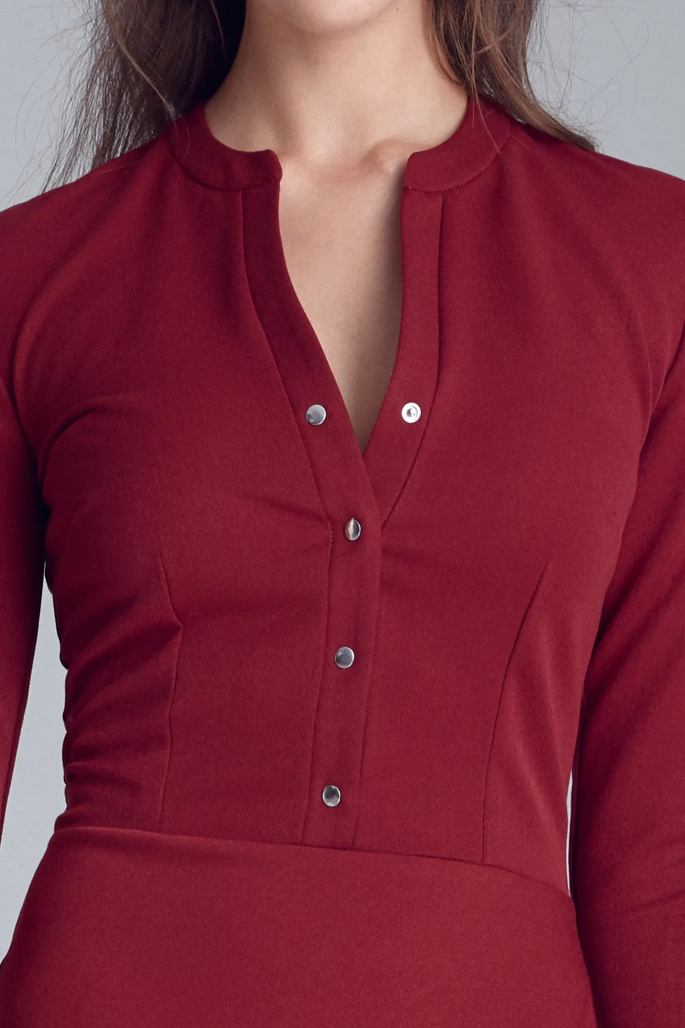 Nife Women's elegant flared dress, burgundy