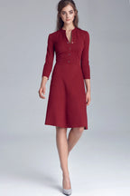 Nife Women's elegant flared dress, burgundy