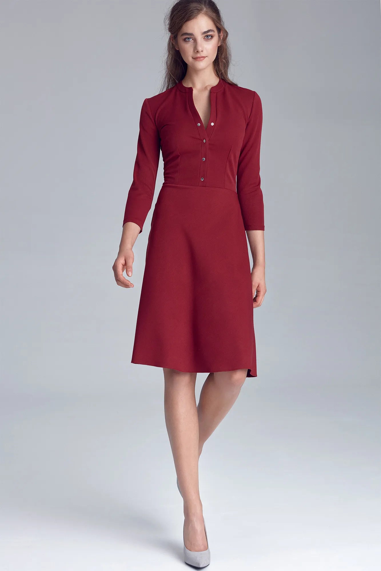Nife Women's elegant flared dress, burgundy