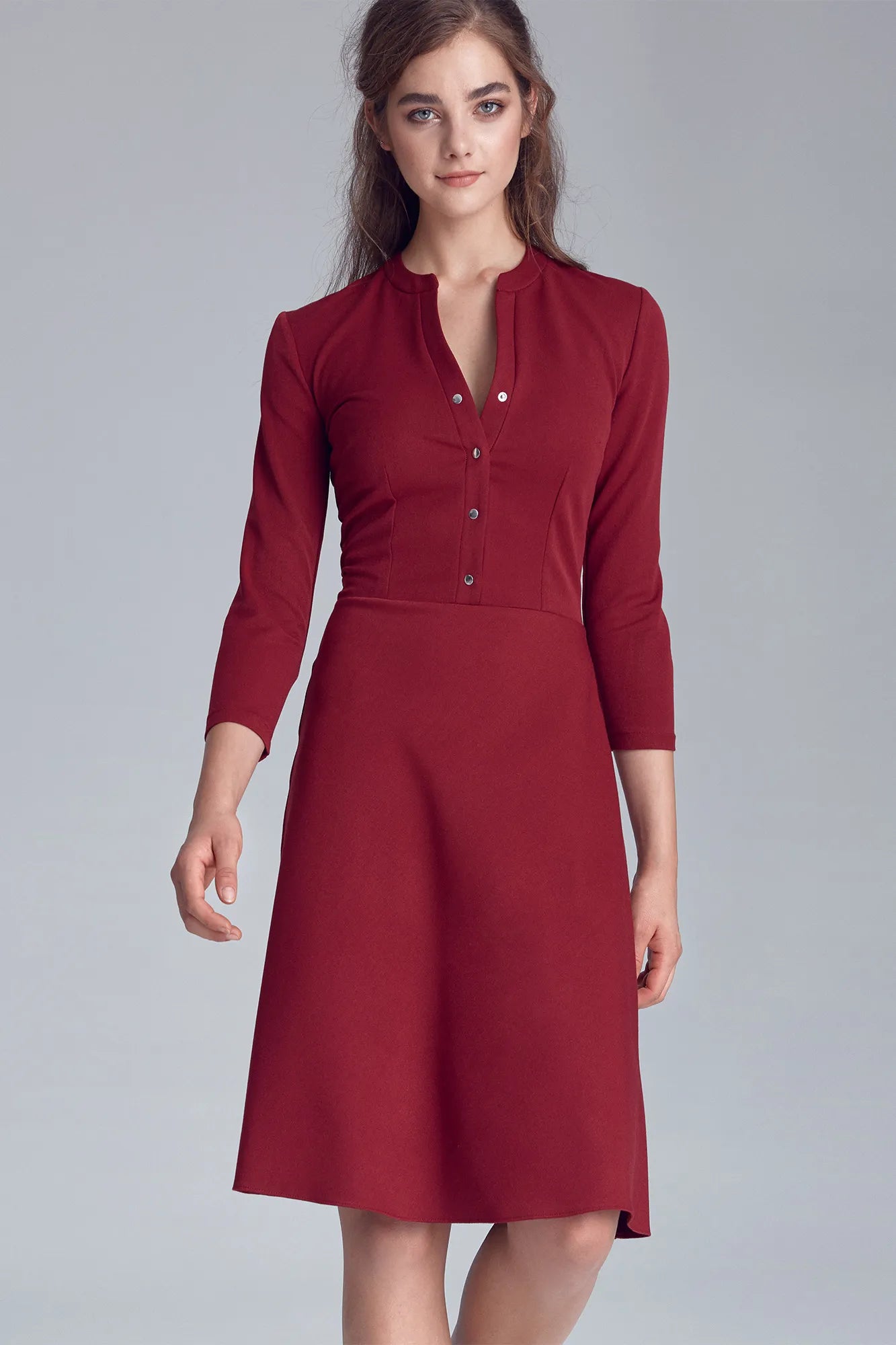 Nife Women's elegant flared dress, burgundy