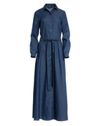 Nife Women's cotton denim long dress, blue