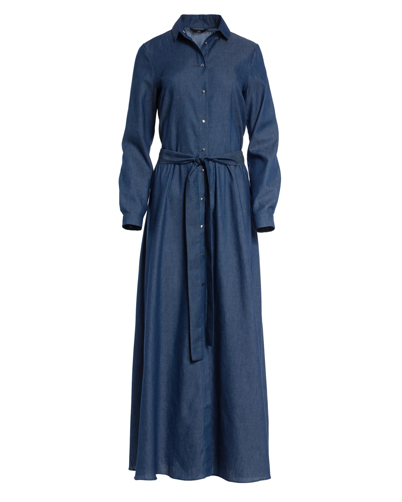 Nife Women's cotton denim long dress, blue