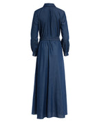 Nife Women's cotton denim long dress, blue