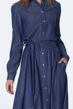 Nife Women's cotton denim long dress, blue