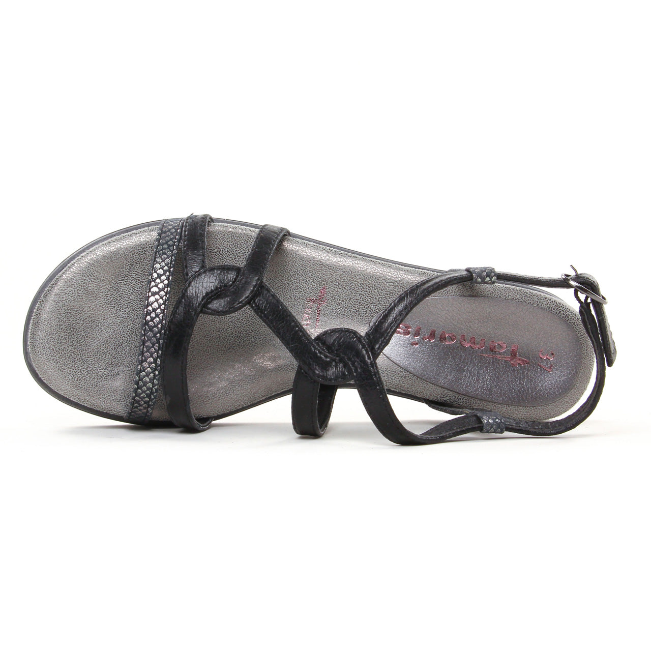 TAMARIS women's sandals with ergonomic sole, black/silver