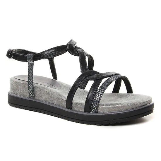 TAMARIS women's sandals with ergonomic sole, black/silver