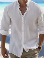 Men's long-sleeved linen shirt RNT23, white
