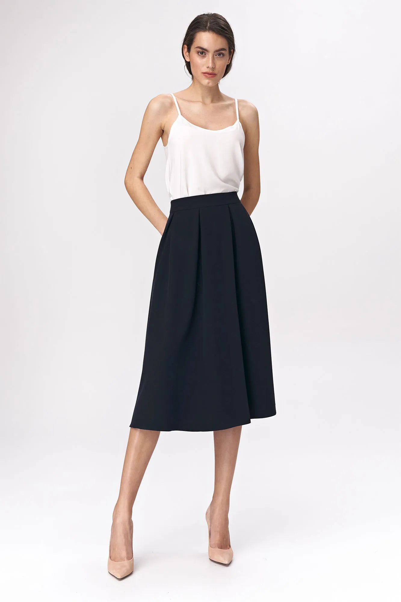 Nife Women's elegant flared skirt, dark blue