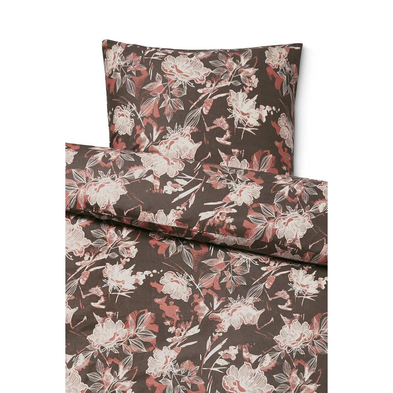 Organic cotton bedding set, brown with floral motifs 140 x 200 cm