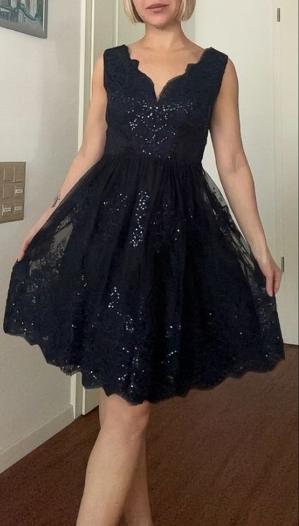 Vera Mont Elegant evening dress with lace, dark blue