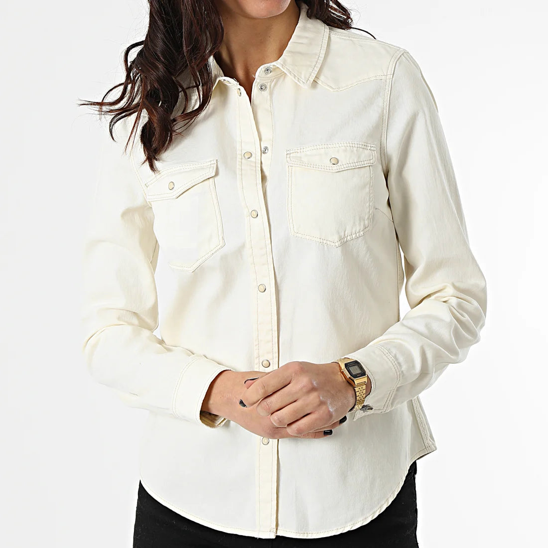 VERO MODA Women's cotton denim shirt collection 2025, ecru