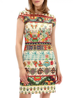 Desigual Women's cotton short dress, white with print