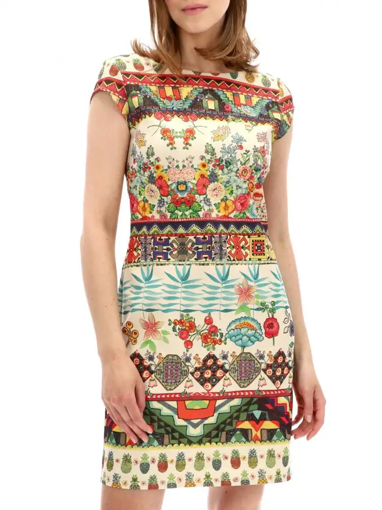 Desigual Women's cotton short dress, white with print