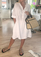 Women's linen tunic with short sleeves, white
