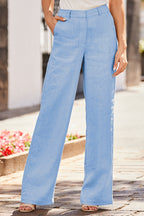 Escada Women's linen and cotton trousers with Swarovski stones, light blue