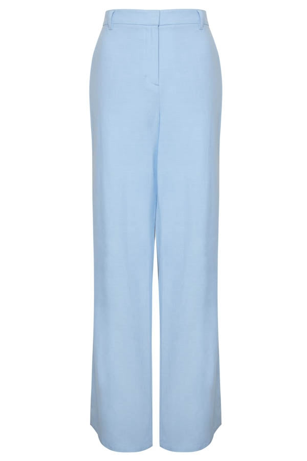 Escada Women's linen and cotton trousers with Swarovski stones, light blue